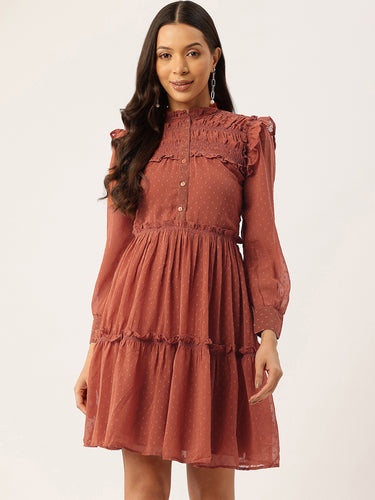Ruffled Chiffon Fit & Flare Dress